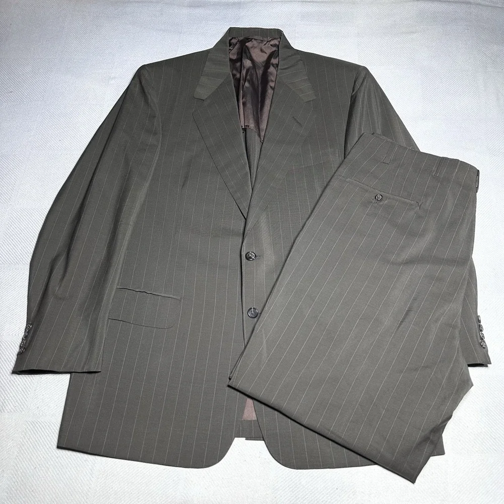 Vintage Oxxford Clothes Suit 44L 36x33 Wool Stripe‎ Unstructured Cuffed Pleated